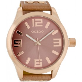 OOZOO Timepieces 51mm Rosegold Pinkbrown Leather Strap C1102